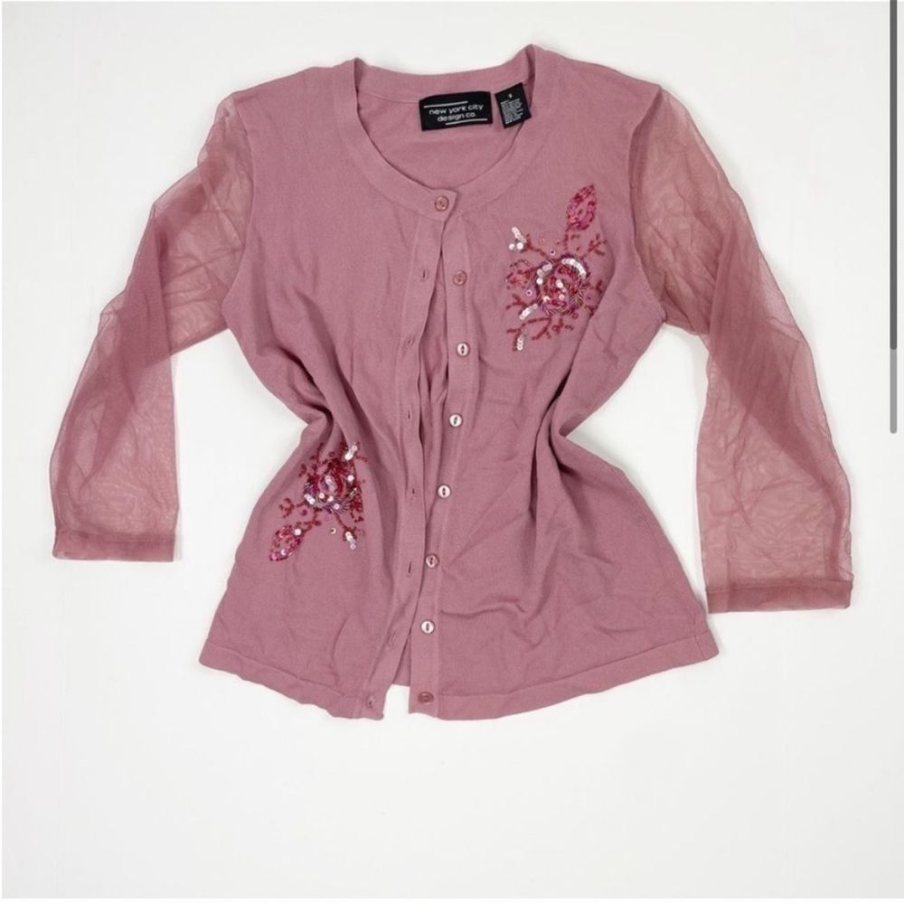 Vintage Embellished Sheer Sleeve Cardigan
